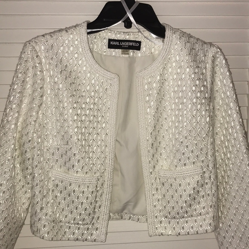 Karl Lagerfeld Tweed Crop Jacket - Picture 7 of 14